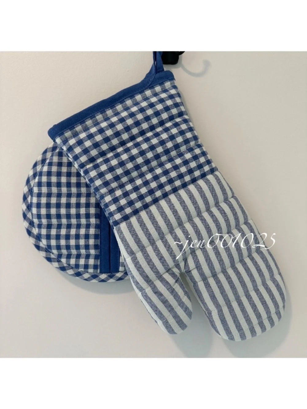 2pc Checkered Oven Mitt & Potholder Set Blue/White - Hearth & Hand Magnolia